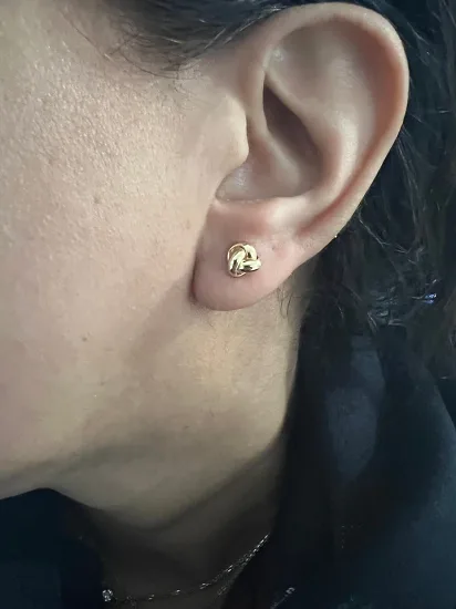 10K Yellow Gold Love Knot Stud Earrings Dainty Mini Jewellery