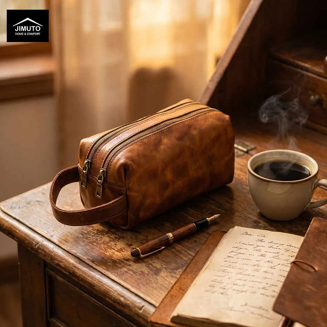 JIMUTO DLC Vintage-Style Top-Grain Cowhide Organizer Bag: Timeless Leather Craftsmanship for Everyday Use