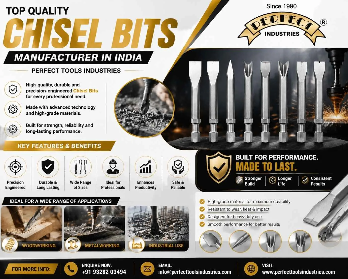 Chisel Bits Manufacturer in India – Premium Quality Chisel Bits by Perfect Tools Industries