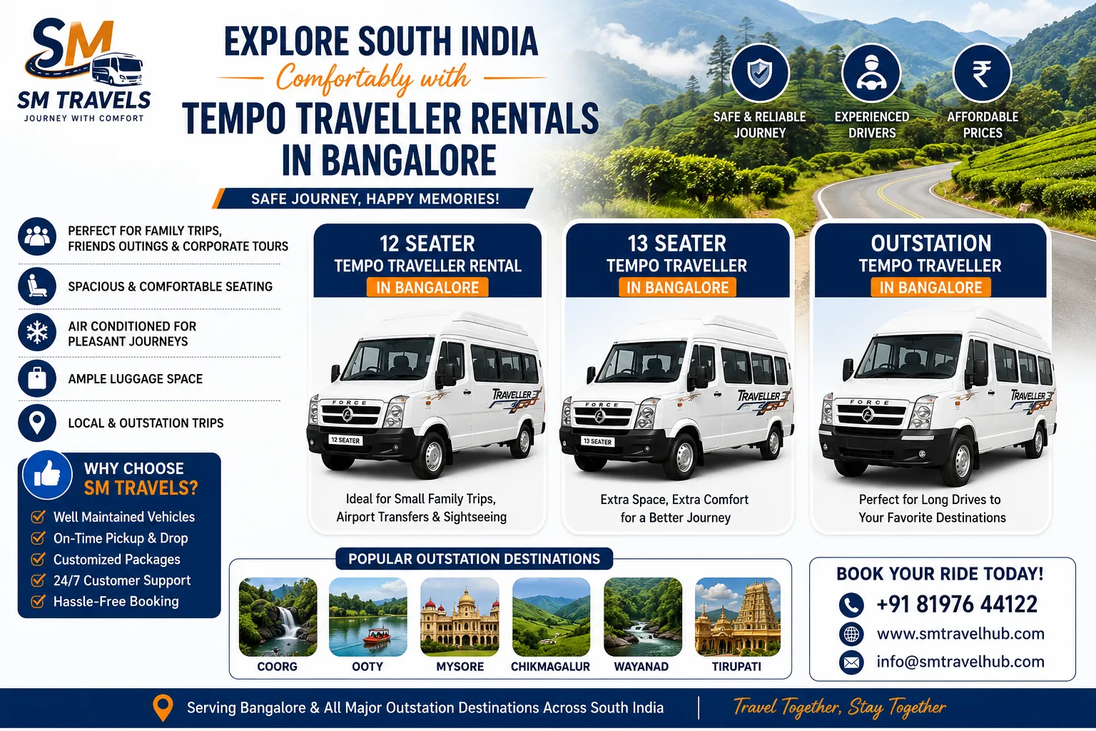 Best Outstation Trips from Bangalore with Tempo Traveller Rentals | SM Travels