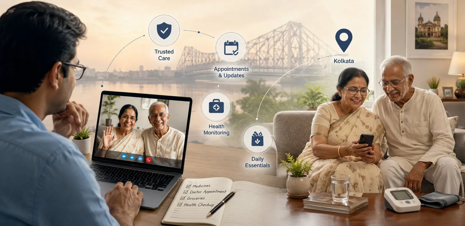How NRI Families Are Coordinating Elderly Parent Care in Kolkata From Thousands of Miles Away